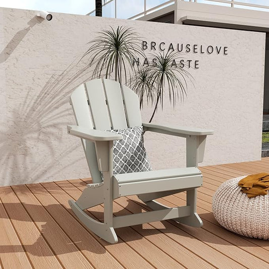 WO WESTIN OUTDOOR HDPE Laguna Outdoor Rocking Poly Adirondack Chair, Sand