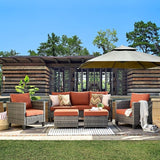 ovios Patio Furniture Set, 5 Pieces Outdoor Wicker Sofa Couch with Ottomans Comfy Cushions - Photo 1