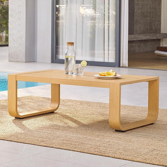 CHITA Aluminum Outdoor Patio Furniture Coffee Table, All-Weather Outdoor Metal Coffee Table, Modern Rectangle Coffee Table for Balcony, Garden, Light Brown