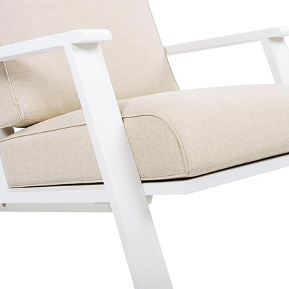 Christopher Knight Home Smeb Lounge Chair Outdoor with Cushions, Acacia Wood Adirondack Chair, Slatted Design Side Chair, Extra Seating for Balcony Backyard Poolside Garden, White + Beige