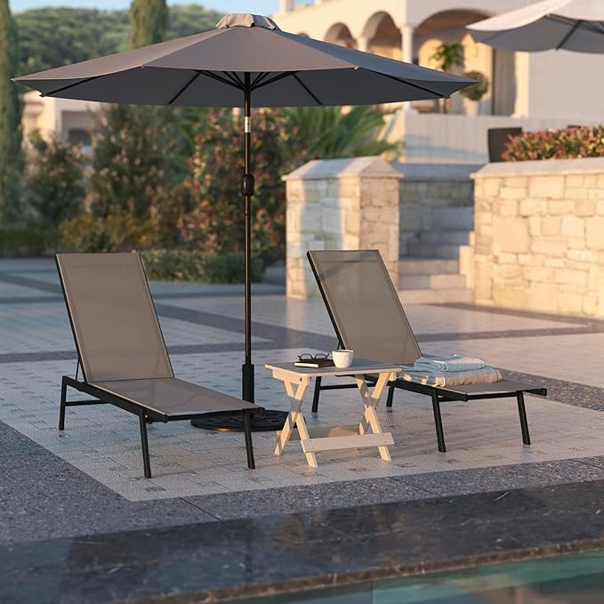 Flash Furniture Brazos Set of 2 Adjustable Chaise Lounge Chairs, Outdoor Five-Position Recliners, All Weather, Black/Brown