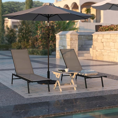 Flash Furniture Brazos Set of 2 Adjustable Chaise Lounge Chairs, Outdoor Five-Position Recliners, All Weather, Black/Brown
