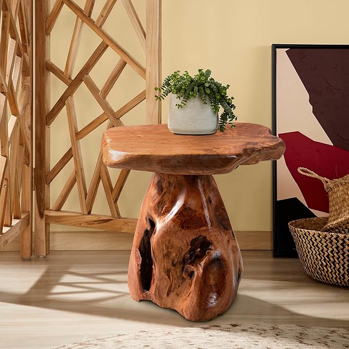 Cedar Wood Tree Stump Stool 13.5"x12"x14"H Live Edge Natural Coffee Side Table Rustic Plant Stand for Living Room Bedroom Patio Accent End Table Outdoor Garden Foot Rest Stool