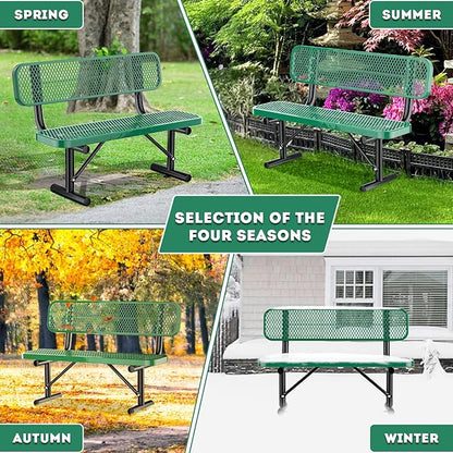 Thermoplastic Coated Iron Park Bench for Outside, Heavy Duty Metal Garden Bench, Expanded Commercial Grade Seating for Shopping Malls, Lawn Yard Porch Entryway (Green with Backrest, 48IN)
