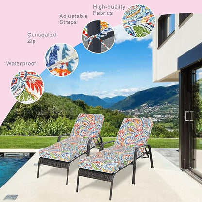 JMGBird Outdoor Chaise Lounge Cushion 70x22x4.5 - Waterproof Patio Pool Chair Pad with Straps