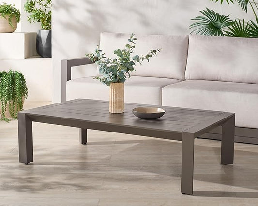 SAFAVIEH Couture Outdoor Patio Furniture Collection - Donaldo Rectangular Coffee Table, Dark Grey Aluminum Frame with Slatted Top (CPT4012A)