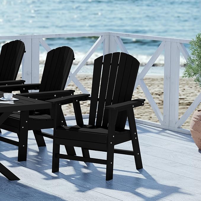 WestinTrends Dylan Outdoor Patio Shell-Back Adirondack Dining Chair Weather Resistant Black