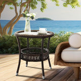 Outdoor Side Table Wicker Outdoor End Table for Patio Rattan Side Table for Outside Brown Patio Coffee Table with - Photo 1