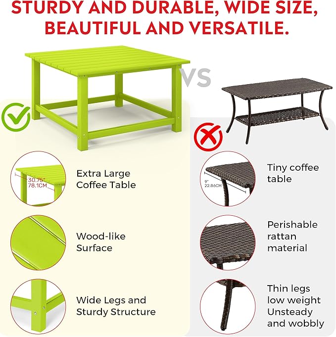 Costaelm Patio Conversation Table, Tatio Accent HDPE Outdoor Weather Resistant, Square Outdoor Porch Balcony Patio Drink Table for Outside, Pool, Backyard, Lime