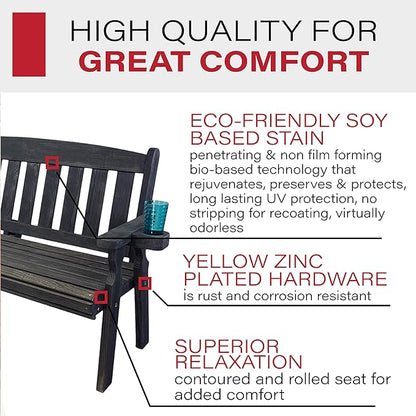 Amish Casual Heavy Duty 800 Lb Mission Pressure Treated Garden Bench with Cupholders (5 Foot, Semi-Solid Black Stain)