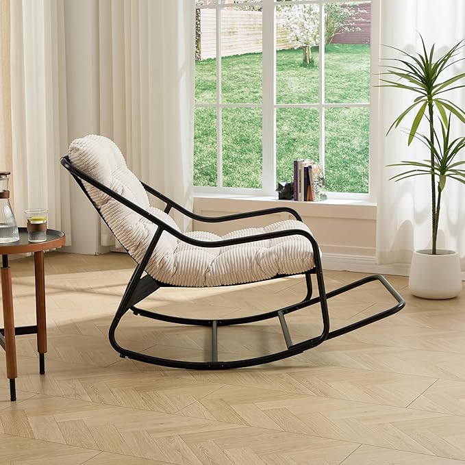 Rocking Chair with Foot Rest, Outdoor Indoor Rocking Lounge Chair with Cushion - Photo 4