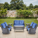 Patio Loveseat Glider Set, Resin Wicker Loveseat Glider with 4 Swivel Patio Chiars Coffee Table 2 Side Table, 8 Piece - Photo 1