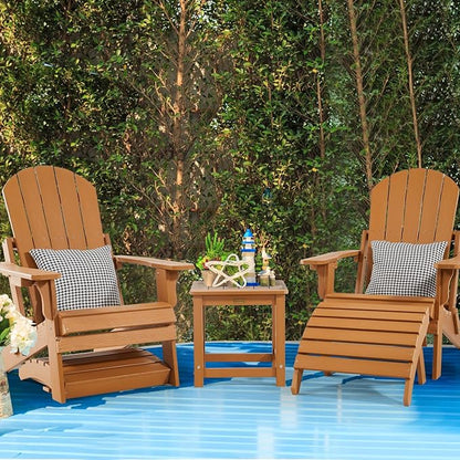 Adirondack Ottoman, Plastic Folding Adirondack Footstool, All Weather Ottoman for Adirondack Chairs, Widely Used for Outdoor, Porch, Patio, Garden, Poolside, Fire Pits - Teak