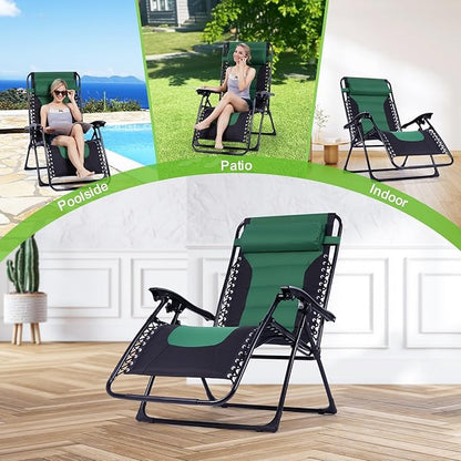 Backyard Expressions Deluxe XL Padded Recliner Zero Gravity Chair – Ergonomic Anti-Gravity Lounger with Folding Design, Side Tray, and Adjustable Headrest