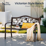 PHI VILLA Outdoor Garden Park Bench Patio 50" Metal Bench, Steel Frame Bench with Backrest and Armrests for Porch, Lawn - Photo 3