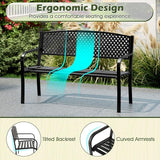 Giantex Metal Outdoor Bench with Mesh Pattern Backrest, Curved Armrests, Load 660Lbs, Slatted Seat for 2-3 Persons - Photo 7