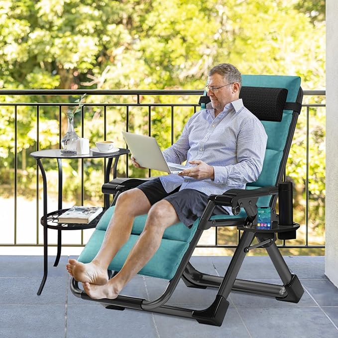 Slsy Zero Gravity Chair, Reclining Lounge Chair with Removable Cushion & Tray for Indoor and Outdoor - Photo 4