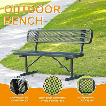 4 ft Outdoor Park Bench – Heavy-Duty Steel Frame & Rust-Resistant Thermoplastic Coating, Suitable for Gardens, Courtyards, Campuses, Commercial Spaces (Black, 4ft)