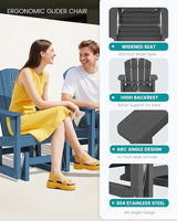 SERWALL Outdoor Glider Chair Set of 4, HDPE Wood-Like Patio Glider Rocker All-Weather Porch Glider for Outside, Gray - Photo 5