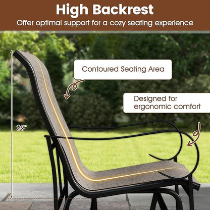 Giantex 2-Person Outdoor Glider Bench with High Backrest, Mesh Fabric, Metal Frame, 660Lbs Capacity, Rocking Chair, Swing Loveseat, Patio Glider for Garden, Poolside, Yard (31.5"x41"x37",Mix Brown)