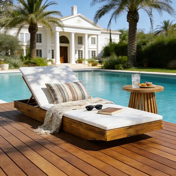 Christopher Knight Home Maril Acacia Wood Chaise Lounge Chair Outdoor, Adjustable Backrest Sun Lounger Recliner - Photo 1