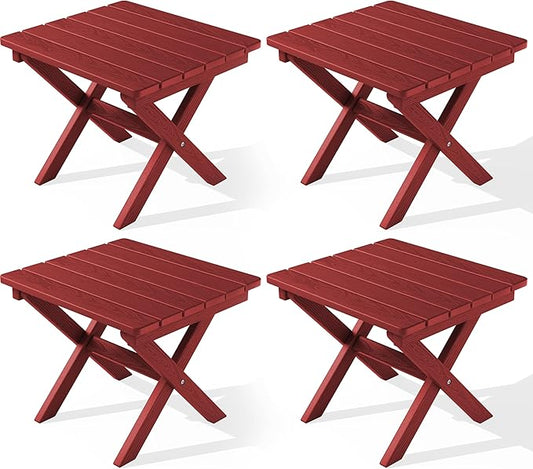 SERWALL Folding Outdoor Side Table Set of 4, Small Adirondack Side Table, Red