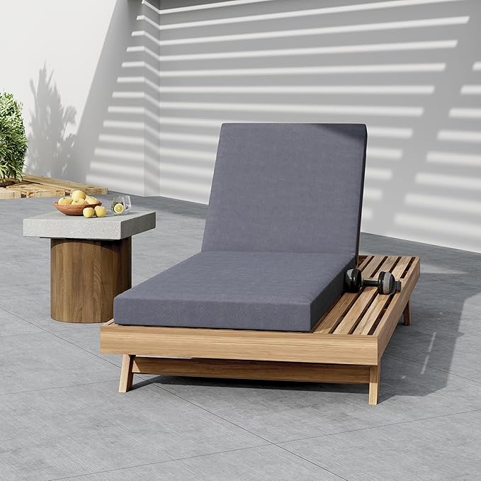 espidoo Adjustable Outdoor Chaise Lounge: 4-Position Reclining Chaise with Breathable Slats - Acacia Wood Frame & 4" - Photo 5