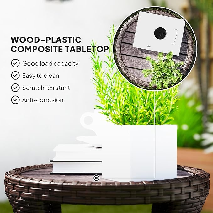 Outsunny 18" Outdoor Wicker Coffee Table, 2-Tier Patio Side Table with Storage - Photo 7
