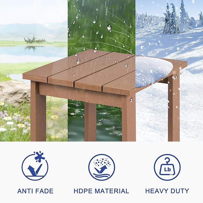 LZRS Adirondack Square Outdoor Side Table for Patio, Pool Composite Patio Table,HDPE End Tables for Backyard,Pool, Indoor Companion, Easy Maintenance & Weather Resistant(Teak)