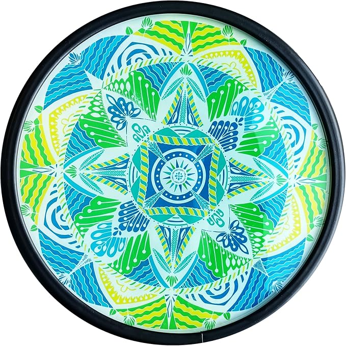 HONGLAND Mosaic Outdoor Side Table, 14" Round Patio Side Table, Mosaic Plant Stand, End Table W/Storage Shelf, Small Bistro Coffee Table for Garden Yard Porch Living Room(Green)