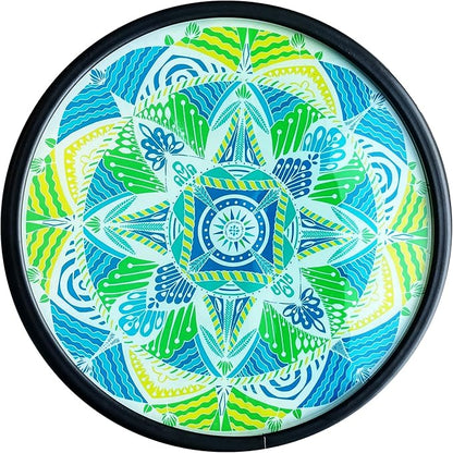 HONGLAND Mosaic Outdoor Side Table, 14" Round Patio Side Table, Mosaic Plant Stand, End Table W/Storage Shelf, Small Bistro Coffee Table for Garden Yard Porch Living Room(Green)