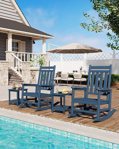 GarveeHome Adirondack Outdoor Rocking Chair, All Weather HDPE Plastic Patio Rocker Chair with Wide Armrests, Classic Fire Pit Chair for Porch, Deck, Lawn, Garde, 380LBs, Easy to Install, Navy Blue