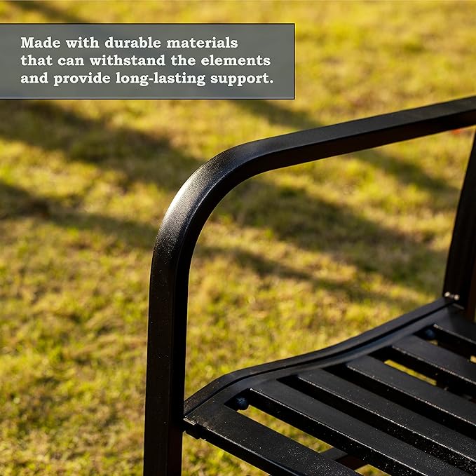 Gardenised QI003392 Outdoor Black Steel Swing, Powder Coated Glider Bench, Loveseat Lawn Rocker Bench for Yard, Patio, Garden and Deck