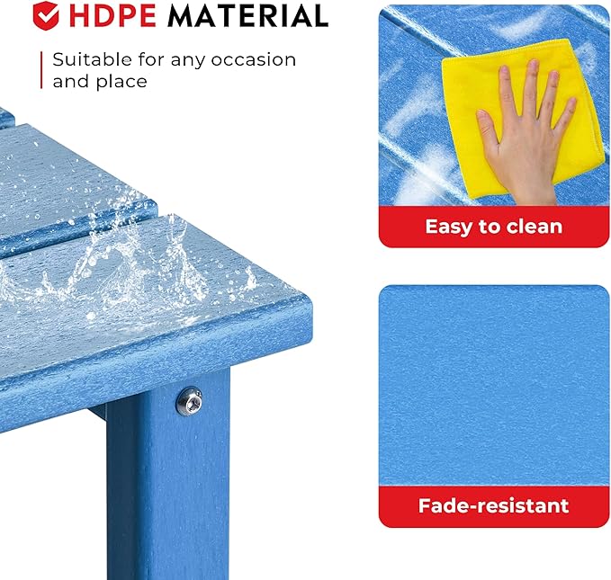 Costaelm Square Outdoor Side Tables, Adirondack Patio Tables for Outside, HDPE Patio End Table Weather Resistant, Balcony Table for Pool, Seaside, Backyard, Porch, Indoor Companion, Pacific Blue