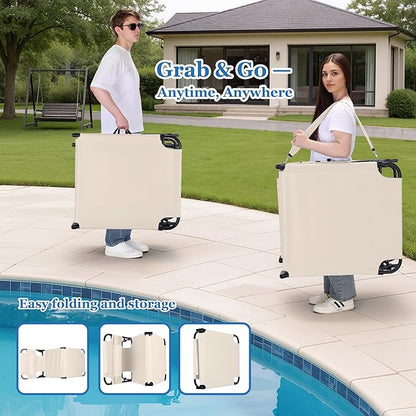 3-in-1 Sun Tanning Chair with Face Holes, Folding Chaise Lounge Chairs, 5-Position Adjustable Lounge Chair Outdoor with 2 Side Pocket & Pillow, for Pool Beach, Patio, Camping, Beige