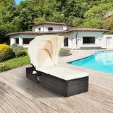 COSTWAY Patio Rattan Lounge Chair Chaise Cushioned Top Canopy Adjustable W/Tea Table - Photo 2