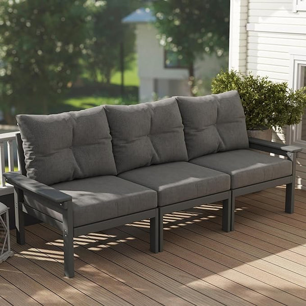 Grey HDPE Patio Sofa Set, 3-Piece Sectional Outdoor Patio Furniture Set - Photo 1