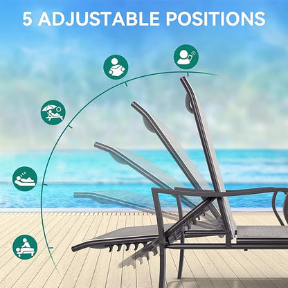 YITAHOME Outdoor Chaise Lounge Chair Set of 4,Patio Lounge Chair with 5 Adjustable Positions, Textile Pool Chaise Lounger for Outdoor, Patio, Beach, Yard (Beige)
