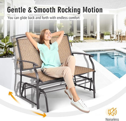 Tangkula 2-Person Patio Glider Bench, Outdoor Rocker Glider Loveseat Chair W/Heavy-Duty Steel Frame, Breathable Seat Fabric, Rocking Lounge Chair for Poolside, Garden, Backyard (Brown)