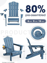 KINGYES Folding Adirondack Chair, HDPE All-Weather Patio Chairs with Cup Holder - Photo 10