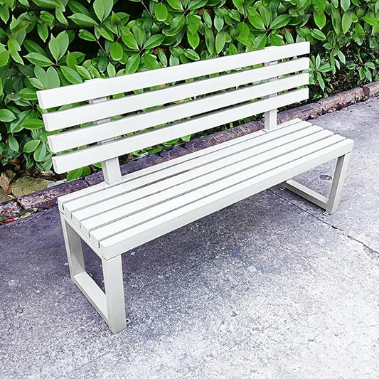 Outdoor Patio Benches, Garden Metal Bench with Backrest, for Front Porch, Yard, Patio, Entryway, Park, 500kg/1100lbs Load Bearing(White,150cm/59in)