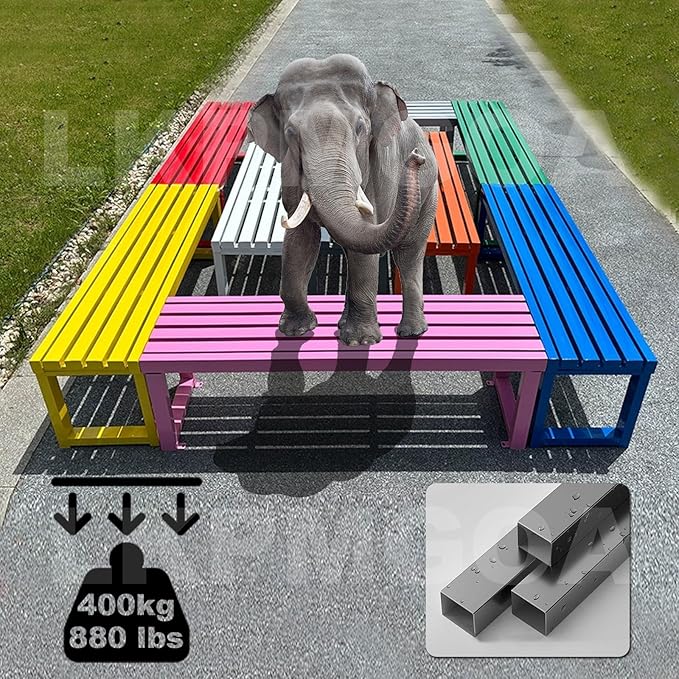 Pure Wrought Iron Metal Garden Bench with Reserved Fixing Holes, Backless Outdoor Bench, 2-3 Person Seat, for Hospital/School/Plaza(Gray,100cm)