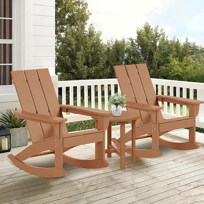 Costaelm Outdoor Adirondack Chair, All Weather Resistant Lawn Chairs Balcony Chair and Fire Pit Chairs, Patio Chair Outdoor Porch Rocking Chair High Back HDPE Poly Lumber, Teak