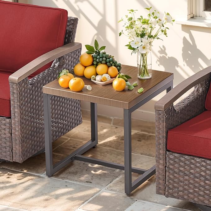 Luxury 5 Piece Heavy Duty Patio Furniture Set with Swivel Chairs - All Weather Wicker Comfort Thick Cushion Outdoor Conversation Set with Sofa & Coffee Table for Porch Poolside Deck - Red
