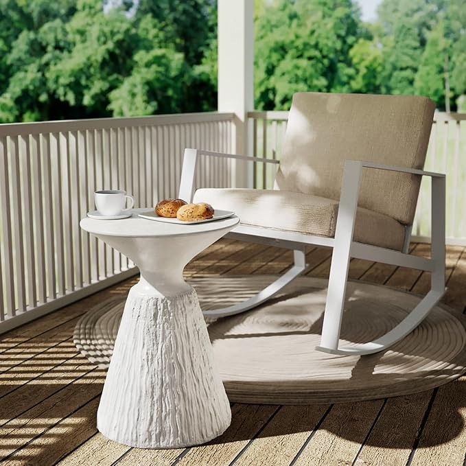 SUNBURY White Outdoor Side Table, Concrete Side Table, Mushroom Round Accent Table Plant Stand - Photo 5