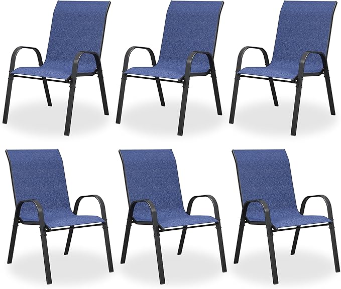Patio Dining Chairs Set of 6, Outdoor High Stacking Chairs，Breathable Seat Fabric and Alloy Steel Frame for Backyard, Porch, Garden, Sunroom (Blue)
