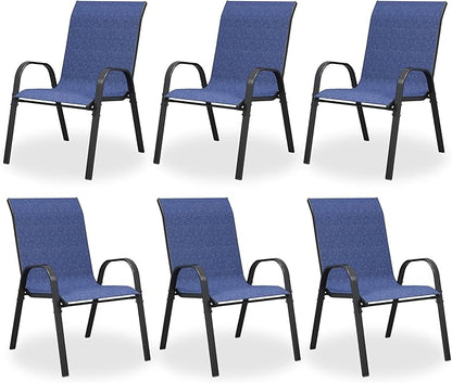 Patio Dining Chairs Set of 6, Outdoor High Stacking Chairs，Breathable Seat Fabric and Alloy Steel Frame for Backyard, Porch, Garden, Sunroom (Blue)