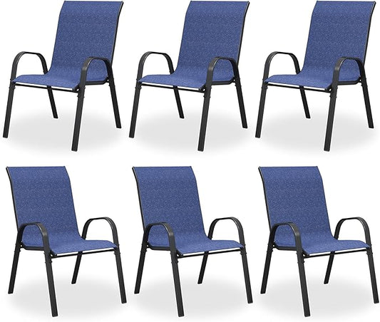 Patio Dining Chairs Set of 6, Outdoor High Stacking Chairs，Breathable Seat Fabric and Alloy Steel Frame for Backyard, Porch, Garden, Sunroom (Blue)