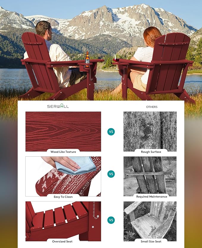 SERWALL Adirondack Chair with Cup Holders - Composite Adirondack Chairs Set of 2 HDPE Outdoor Chairs All Weather Use - Photo 5