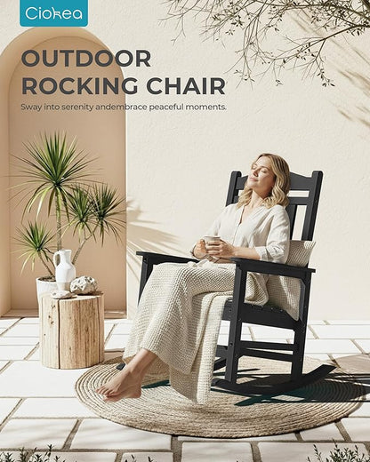 Ciokea Oversized Outdoor Rocking Chairs Set of 4, 380lbs Heavy-Duty Large Patio Rocker, High Back Cozy Porch Chairs, Weather Resistant Patio Rocking Chairs for Outside, Fire Pit, Deck, Black